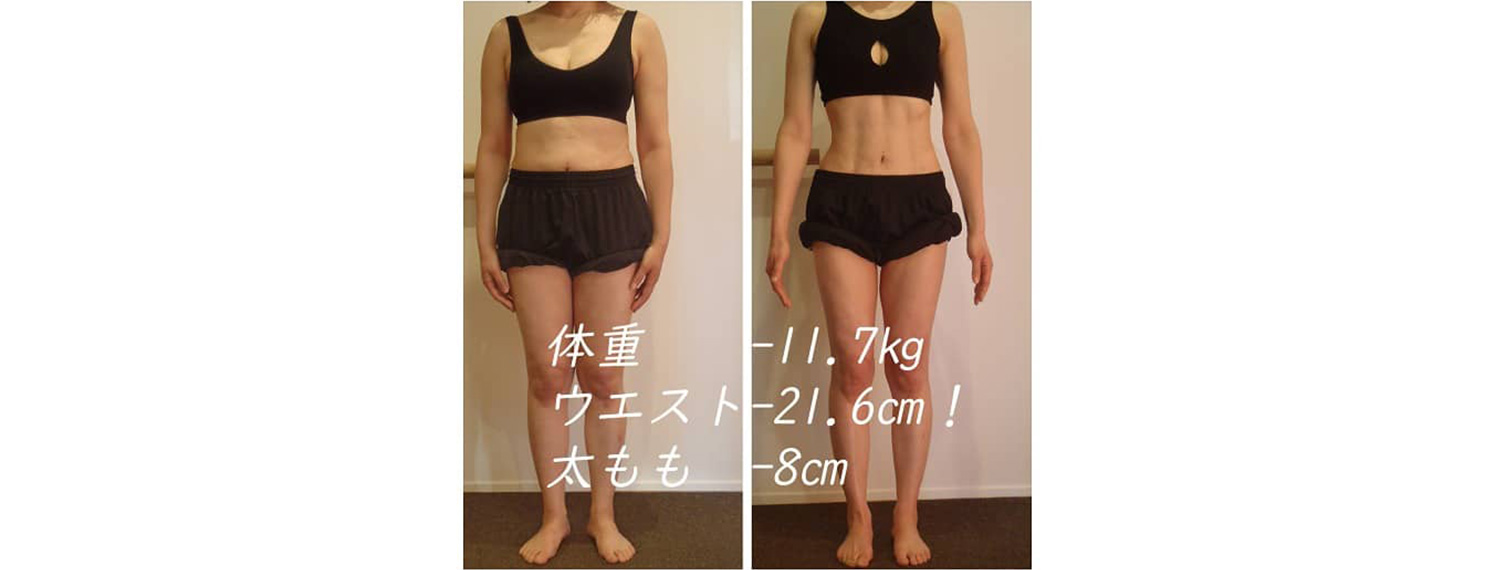 ダイエットモニターさん、左がダイエット前で右がダイエット後になります。